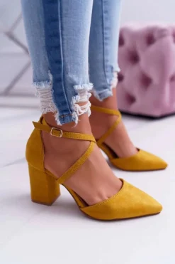 Boto Czółenka Zamszowe|Czółenka Na Słupku*Czółenka Damskie Na Słupku W Szpic Żółte Traffic