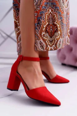 Boto Czółenka Zamszowe|Czółenka Na Słupku*Czółenka Damskie Na Słupku W Szpic Czerwone Elegante