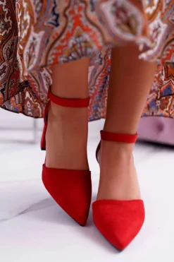 Boto Czółenka Zamszowe|Czółenka Na Słupku*Czółenka Damskie Na Słupku W Szpic Czerwone Elegante