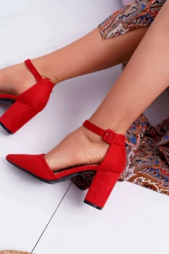 Boto Czółenka Zamszowe|Czółenka Na Słupku*Czółenka Damskie Na Słupku W Szpic Czerwone Elegante