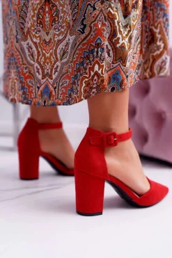 Boto Czółenka Zamszowe|Czółenka Na Słupku*Czółenka Damskie Na Słupku W Szpic Czerwone Elegante