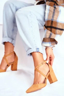 New Boto Czółenka Damskie Na Słupku W Szpic Camel Traffic