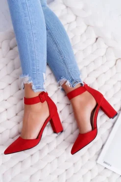 Boto Czółenka Zamszowe|Czółenka Na Słupku*Czółenka Damskie Na Słupku W Szpic Czerwone Domine