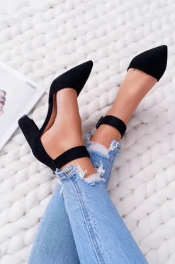 New Boto Czółenka Damskie Na Słupku W Szpic Czarne Domine