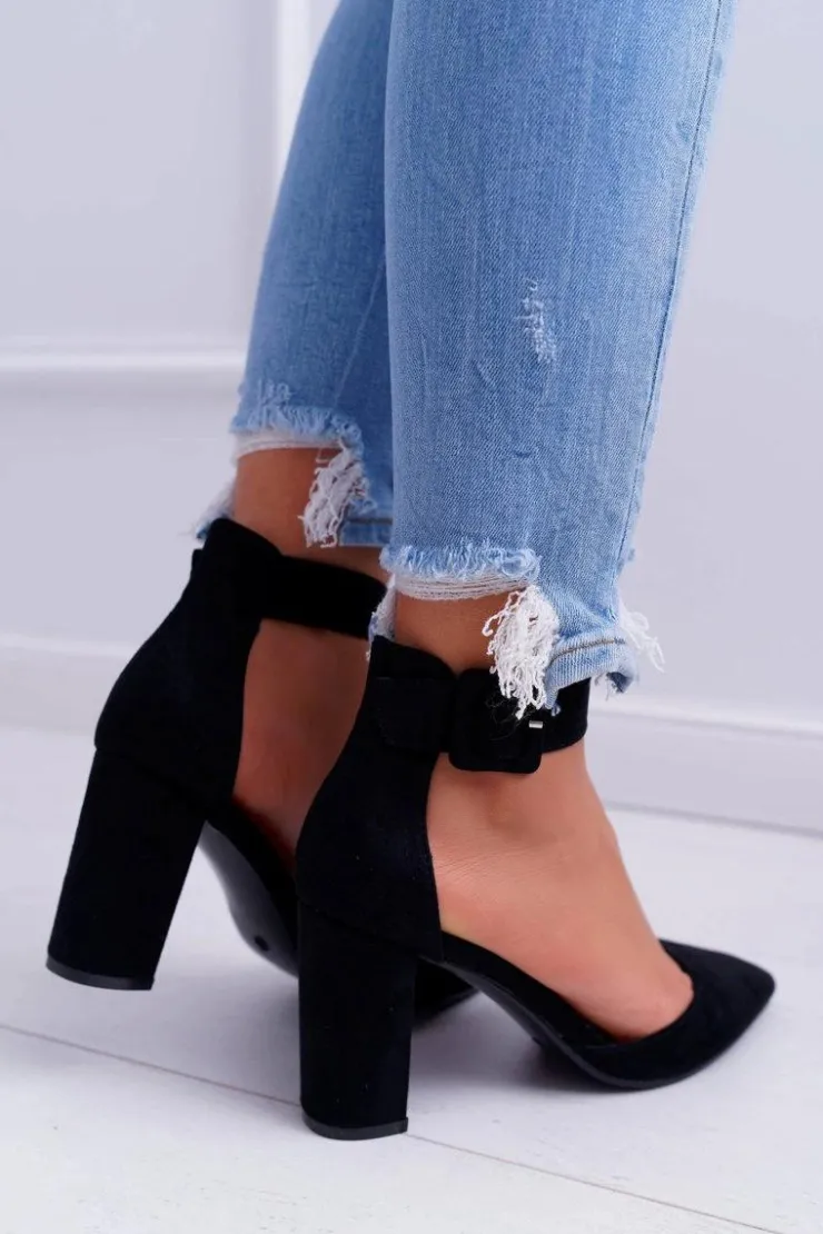 New Boto Czółenka Damskie Na Słupku W Szpic Czarne Domine