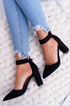 New Boto Czółenka Damskie Na Słupku W Szpic Czarne Domine