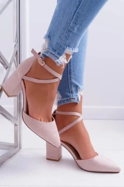 Damskie Boto Czółenka Damskie Na Słupku W Szpic Beżowe Cosmo