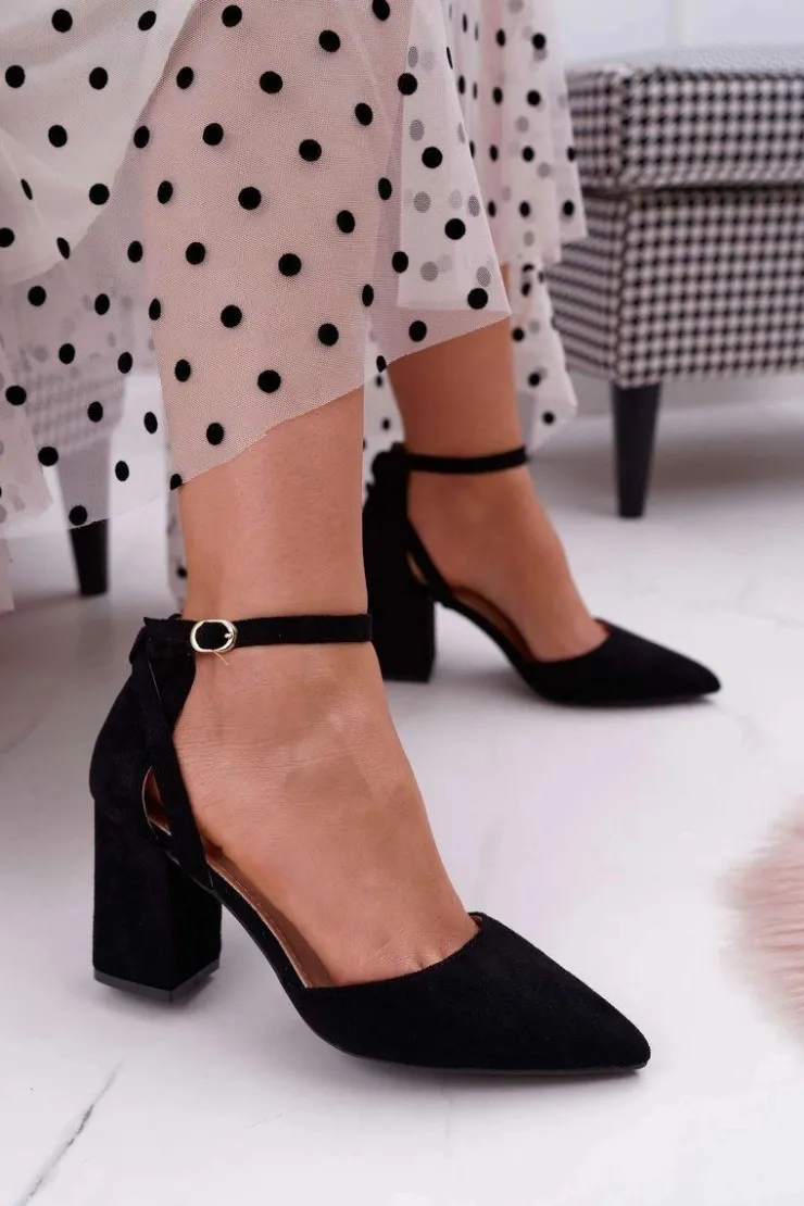 Damskie Boto Czółenka Damskie Na Słupku W Szpic Czarne Samantha