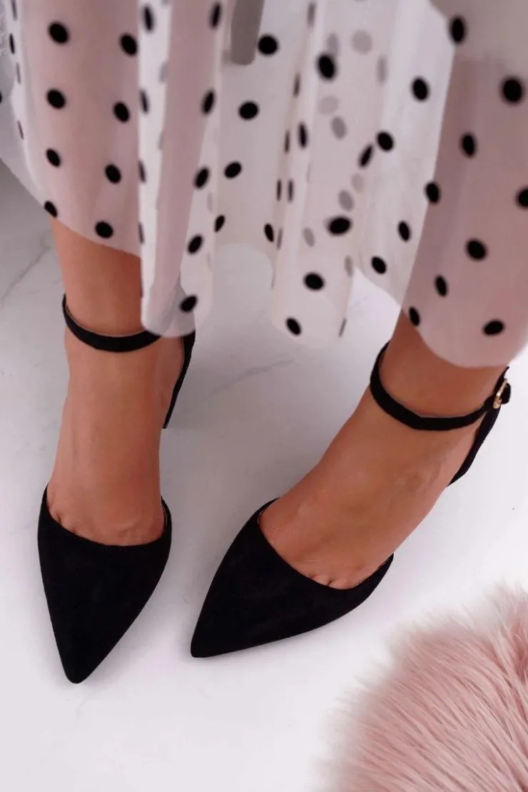 Damskie Boto Czółenka Damskie Na Słupku W Szpic Czarne Samantha