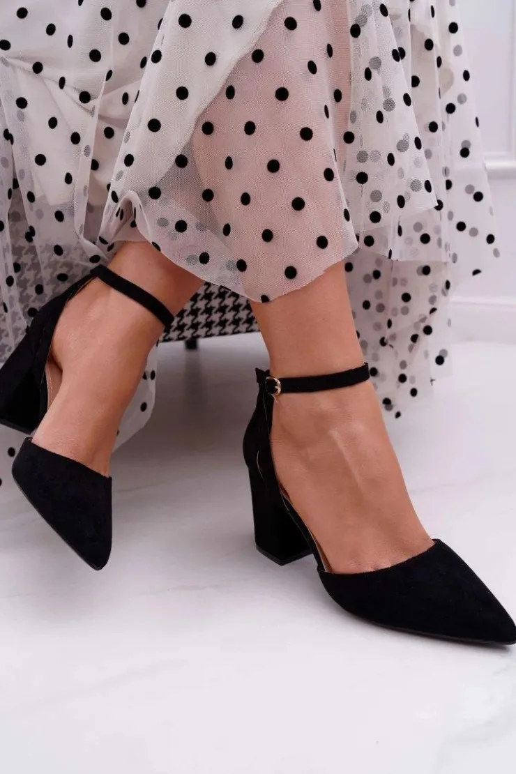 Damskie Boto Czółenka Damskie Na Słupku W Szpic Czarne Samantha