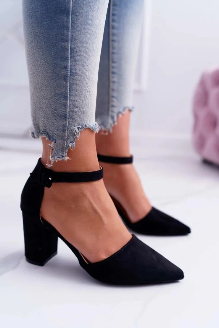 Damskie Boto Czółenka Damskie Na Słupku W Szpic Czarne MadamStyle