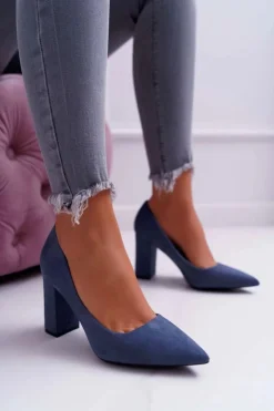 Discount Boto Czółenka Damskie Na Słupku Zamszowe Niebieskie Clarina