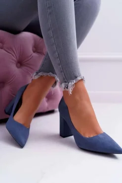 Discount Boto Czółenka Damskie Na Słupku Zamszowe Niebieskie Clarina