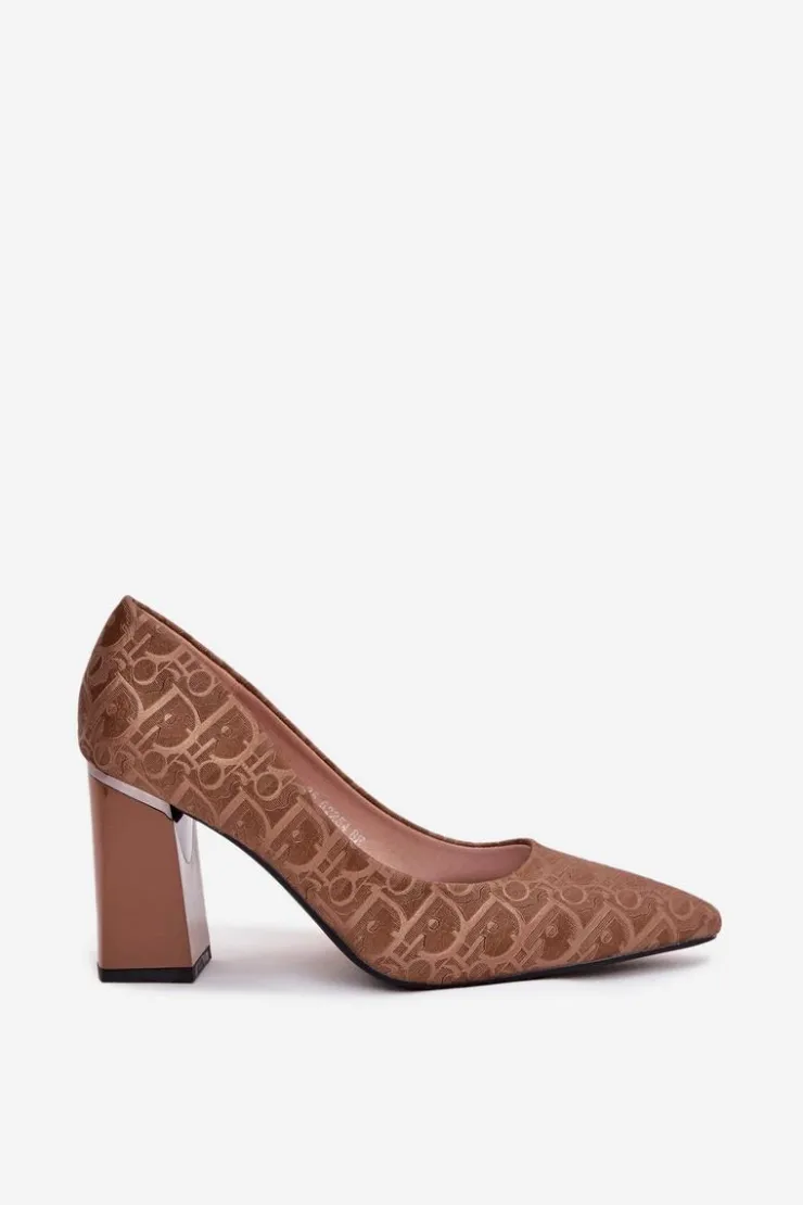 Buty damskie Vinceza Czółenka Na Słupku|Czółenka Klasyczne*Czółenka Damskie Na Słupku Z Ozdobnym Tłoczeniem Vinceza 62254 Brązowe