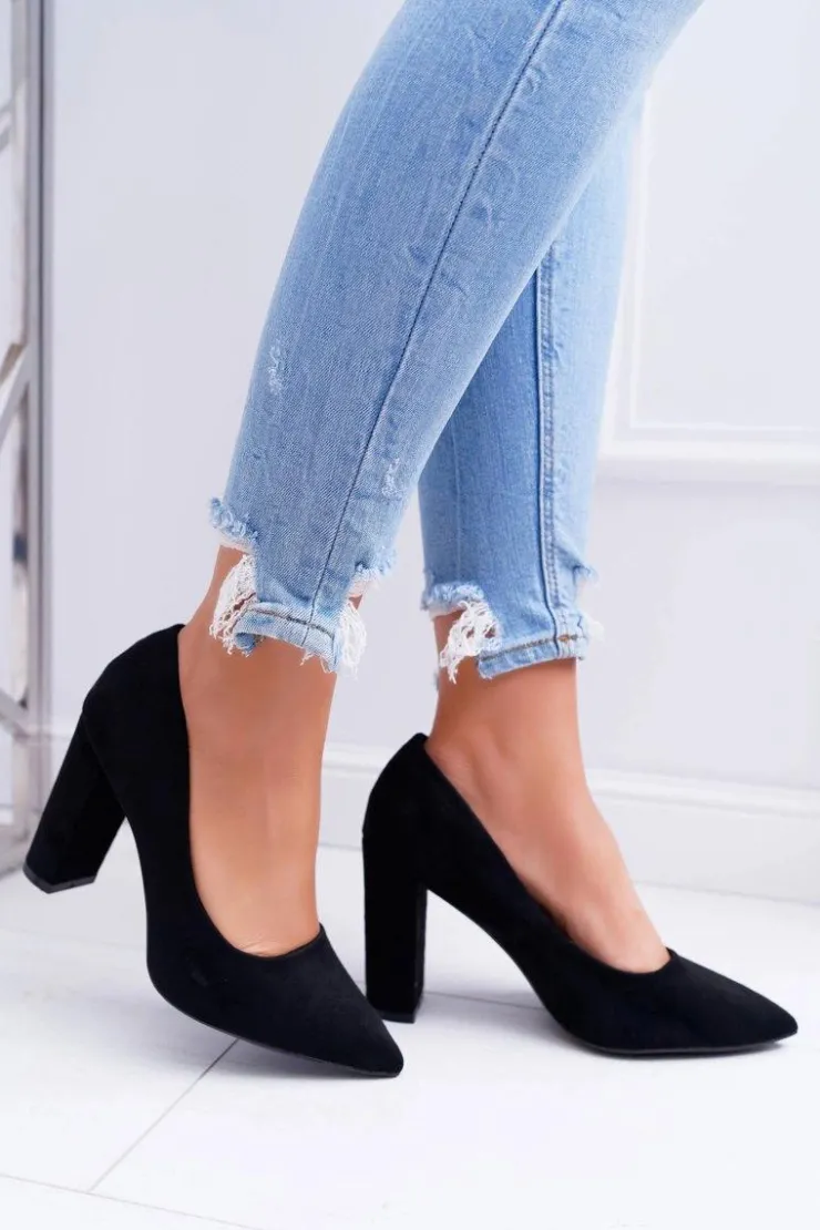 New Boto Czółenka Damskie Na Słupku Zamszowe Czarne Strawberry