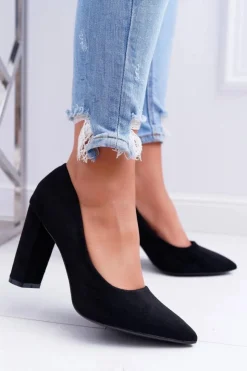 New Boto Czółenka Damskie Na Słupku Zamszowe Czarne Strawberry