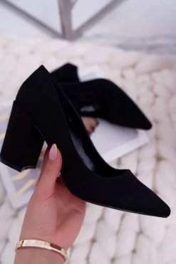 Damskie Boto Czółenka Damskie Na Słupku Zamszowe Czarne Neshka