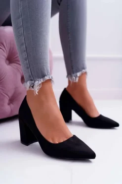 Damskie Boto Czółenka Damskie Na Słupku Zamszowe Czarne Neshka