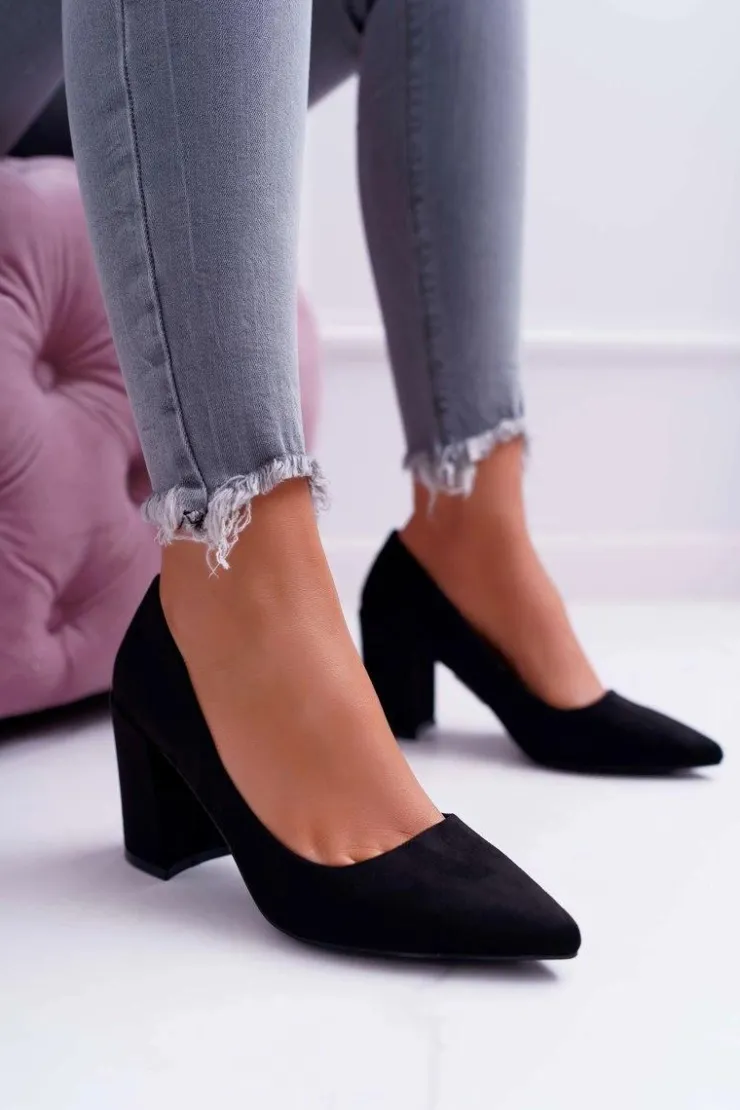 Damskie Boto Czółenka Damskie Na Słupku Zamszowe Czarne Neshka