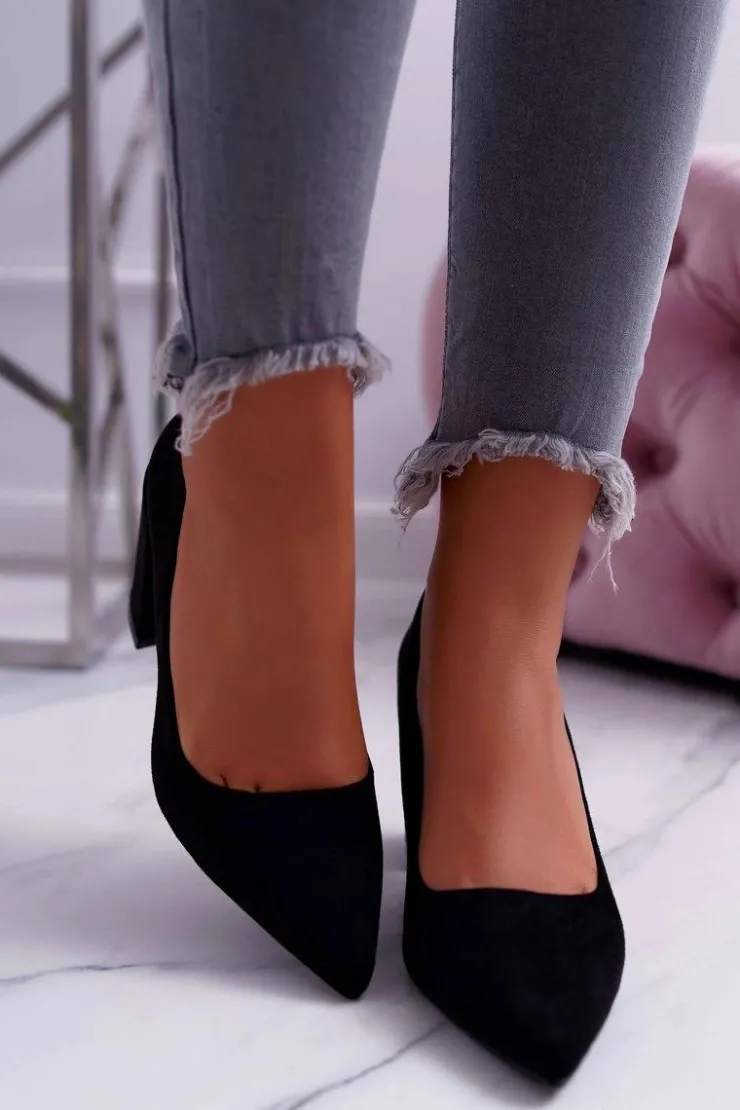 Damskie Boto Czółenka Damskie Na Słupku Zamszowe Czarne Neshka