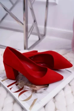 Boto Czółenka Na Słupku|Czółenka Zamszowe*Czółenka Damskie Na Słupku Zamszowe Czerwone Neshka