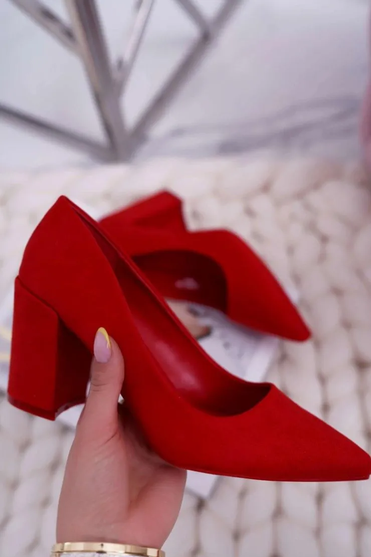 Boto Czółenka Na Słupku|Czółenka Zamszowe*Czółenka Damskie Na Słupku Zamszowe Czerwone Neshka