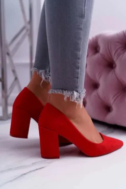 Boto Czółenka Na Słupku|Czółenka Zamszowe*Czółenka Damskie Na Słupku Zamszowe Czerwone Neshka