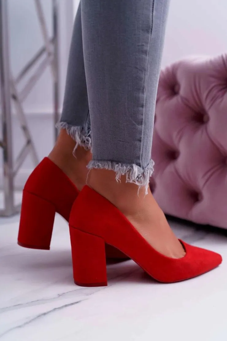 Boto Czółenka Na Słupku|Czółenka Zamszowe*Czółenka Damskie Na Słupku Zamszowe Czerwone Neshka