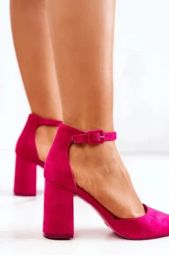 Boto Czółenka Zamszowe|Czółenka Na Słupku*Czółenka Damskie Na Słupku Zamszowe Fuksja Harye