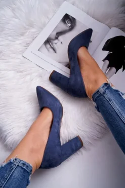 Boto Czółenka Zamszowe|Czółenka Na Słupku*Czółenka Damskie Na Słupku Zamszowe Granatowe Florena