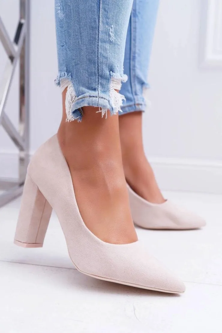 Boto Czółenka Zamszowe|Czółenka Na Słupku*Czółenka Damskie Na Słupku Zamszowe Beżowe Strawberry