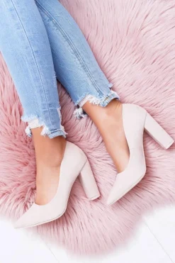 Boto Czółenka Zamszowe|Czółenka Na Słupku*Czółenka Damskie Na Słupku Zamszowe Beżowe Strawberry