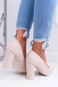 Boto Czółenka Zamszowe|Czółenka Na Słupku*Czółenka Damskie Na Słupku Zamszowe Beżowe Strawberry