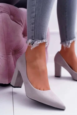 Boto Czółenka Damskie Na Słupku Zamszowe Szare Clarina