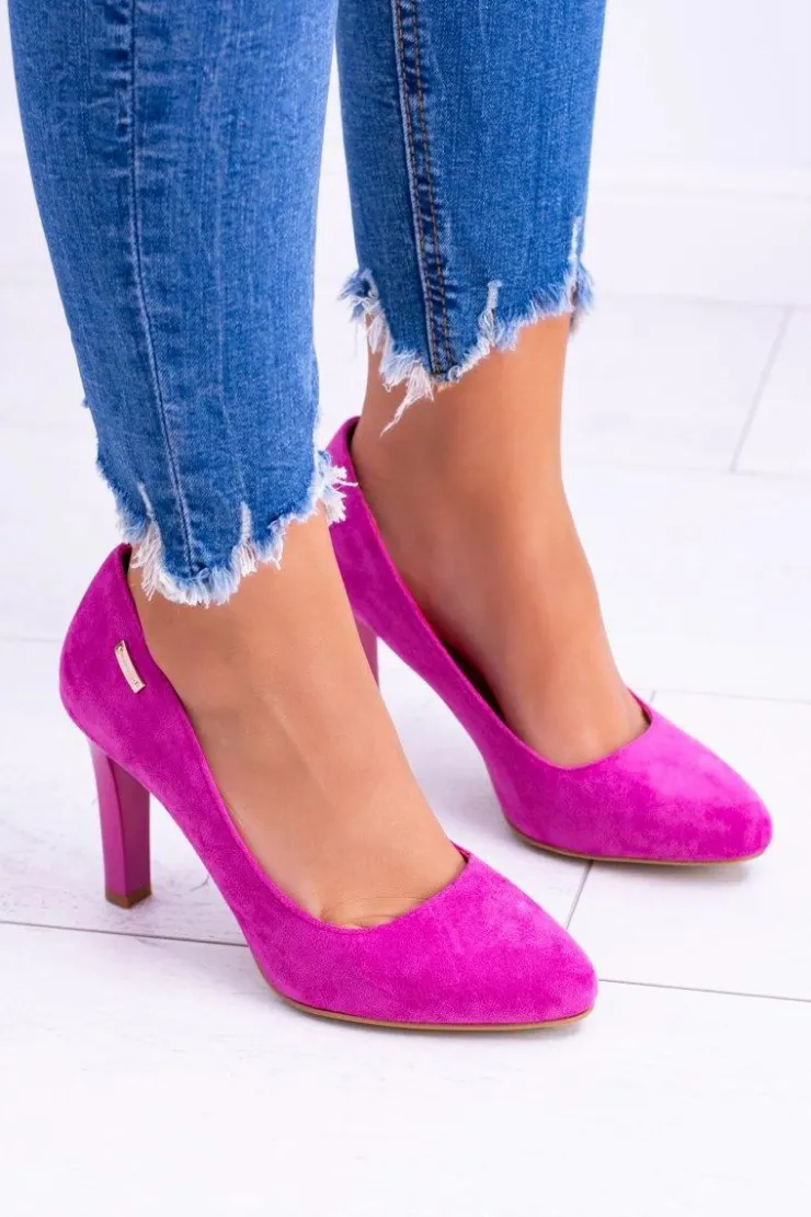 Damskie Buty Sergio Leone Czółenka damskie Na Słupku Zamsz Fuksja Sergio Leone Campbell