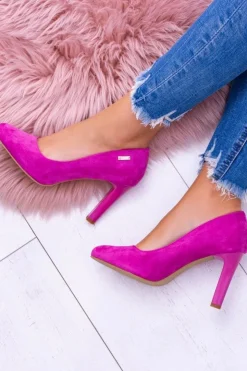 Damskie Buty Sergio Leone Czółenka damskie Na Słupku Zamsz Fuksja Sergio Leone Campbell