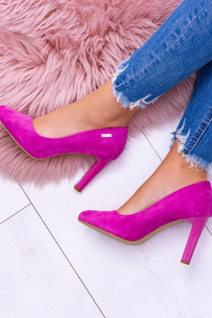 Damskie Buty Sergio Leone Czółenka damskie Na Słupku Zamsz Fuksja Sergio Leone Campbell