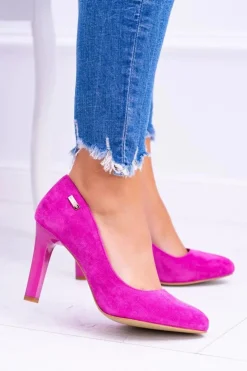 Damskie Buty Sergio Leone Czółenka damskie Na Słupku Zamsz Fuksja Sergio Leone Campbell