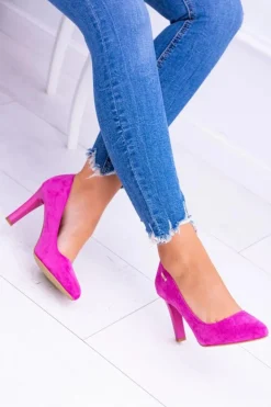 Damskie Buty Sergio Leone Czółenka damskie Na Słupku Zamsz Fuksja Sergio Leone Campbell