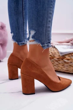 Sale Boto Czółenka Damskie Na Słupku Zamszowe Camel Femmini