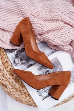 Sale Boto Czółenka Damskie Na Słupku Zamszowe Camel Femmini