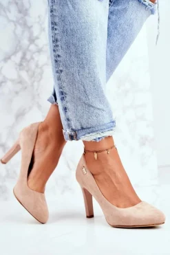 Damskie Buty Sergio Leone Czółenka Damskie Na Słupku Zamsz Sergio Leone Beżowe Campbell