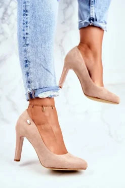 Damskie Buty Sergio Leone Czółenka Damskie Na Słupku Zamsz Sergio Leone Beżowe Campbell