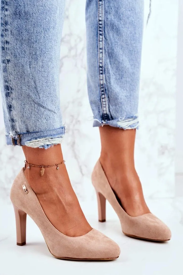 Damskie Buty Sergio Leone Czółenka Damskie Na Słupku Zamsz Sergio Leone Beżowe Campbell