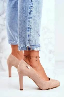 Damskie Buty Sergio Leone Czółenka Damskie Na Słupku Zamsz Sergio Leone Beżowe Campbell