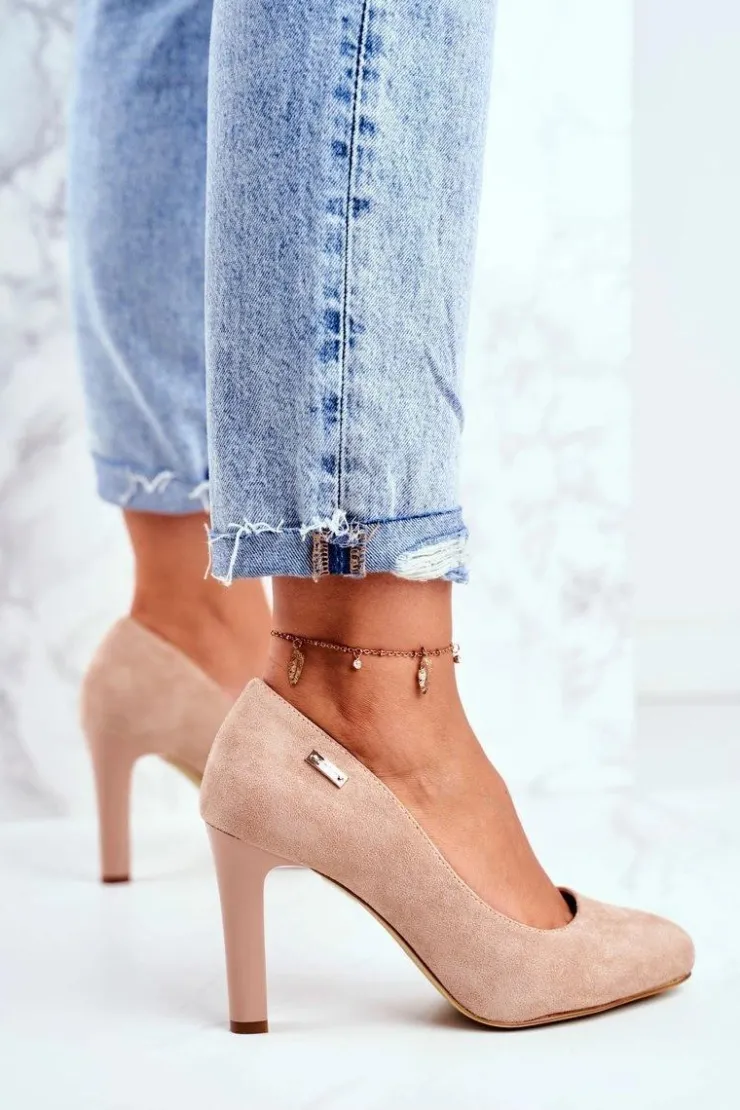 Damskie Buty Sergio Leone Czółenka Damskie Na Słupku Zamsz Sergio Leone Beżowe Campbell