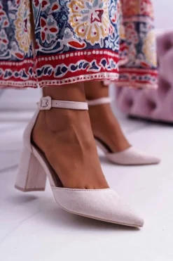 New Boto Czółenka Damskie Na Słupku Zamszowe Beżowe Harye