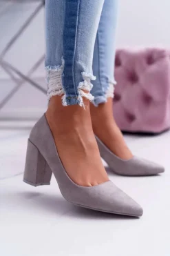 Online Boto Czółenka Damskie Na Słupku Zamszowe Szare Neshka