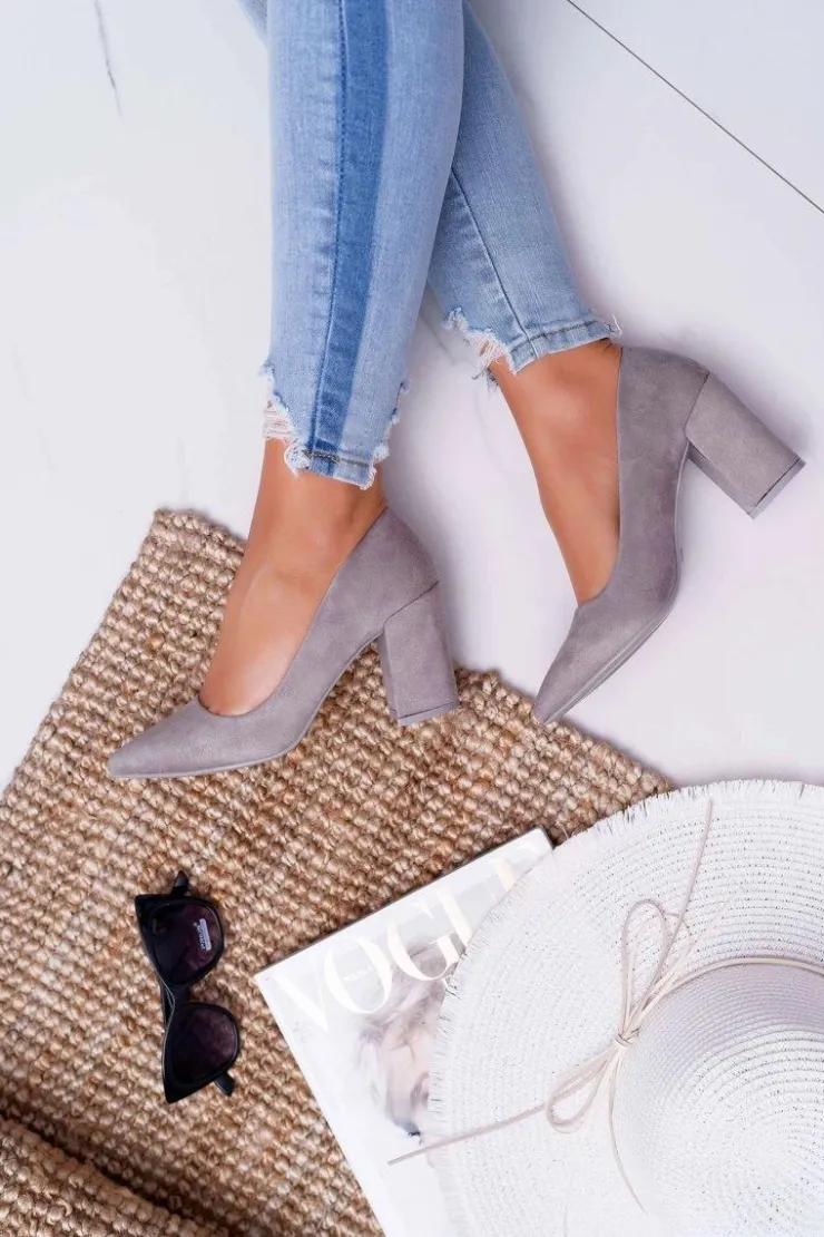 Online Boto Czółenka Damskie Na Słupku Zamszowe Szare Neshka