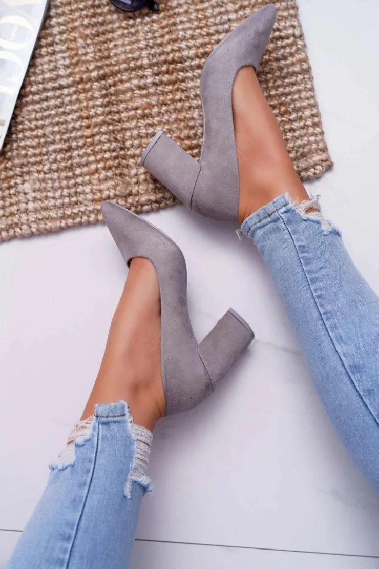 Online Boto Czółenka Damskie Na Słupku Zamszowe Szare Neshka